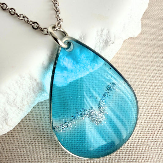 Coastal Glow necklace – Australian handmade resin pendant on lightweight hypoallergenic chain