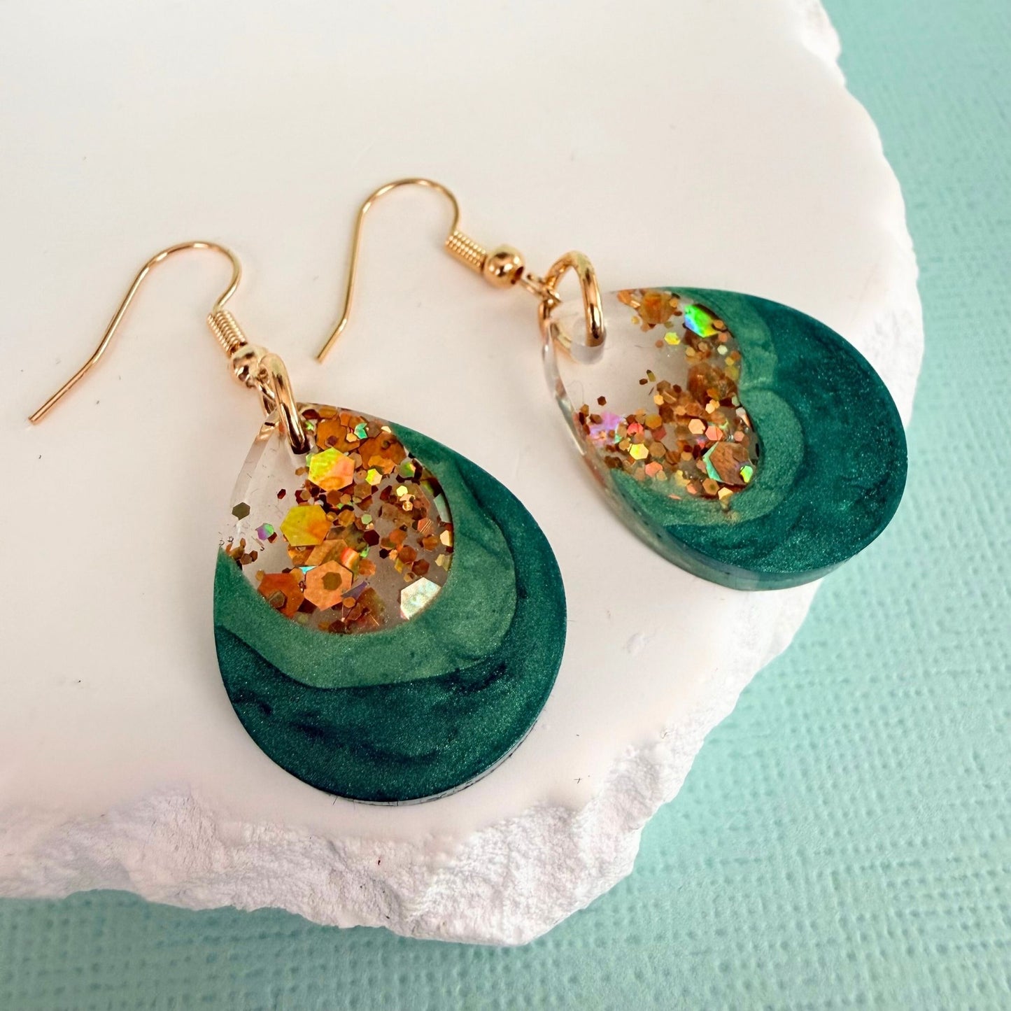 Australian handmade dangle earrings from the Emerald Geode Gift Set