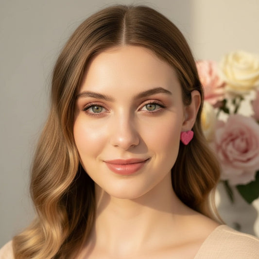 Australian handmade stud earrings Floral Hearts worn for playful everyday style