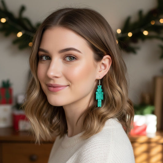 Australian handmade dangle earrings Mint Cracker worn for whimsical charm