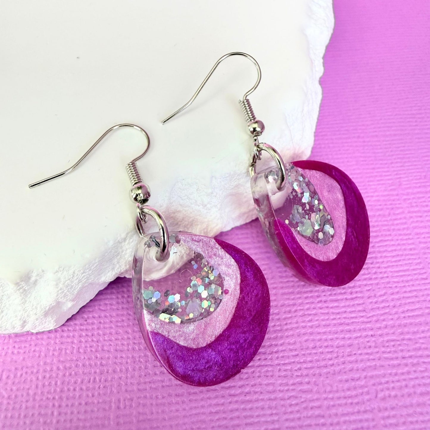 Australian handmade statement earrings Pink Geode shown in small size