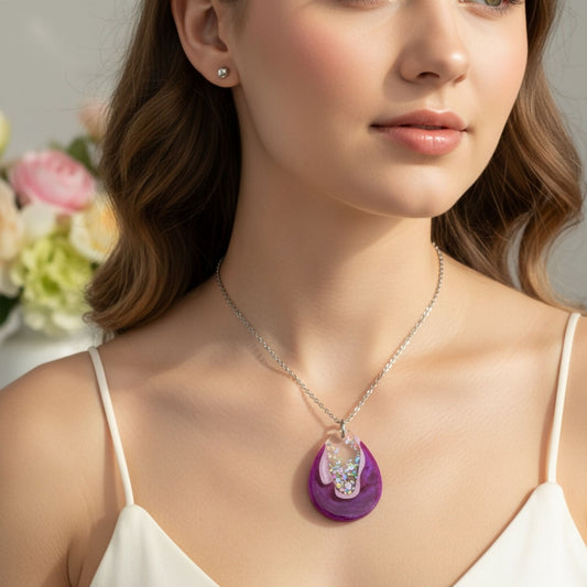 Australian handmade necklace pink Geode worn for whimsical everyday style