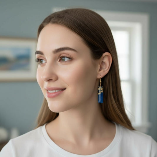 Australian handmade dangle earrings Tidal Bar Sparkle worn for whimsical everyday style