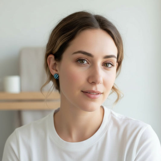 Australian handmade earrings Wavelength worn for everyday playful style