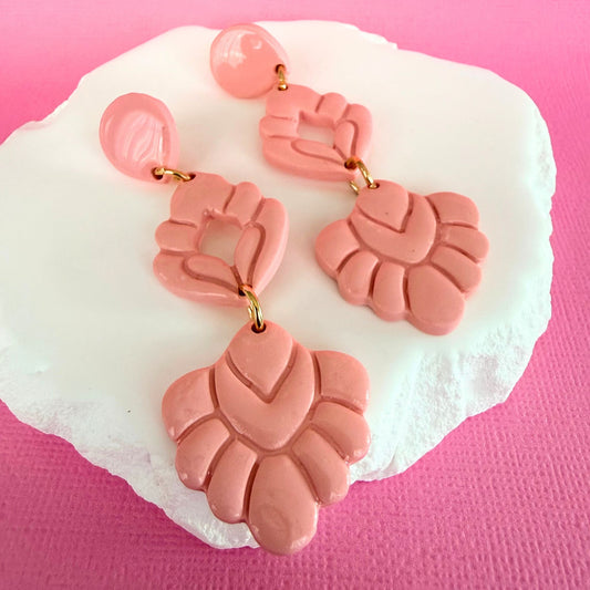 Australian handmade drop earrings A Pink Affair with playful polymer clay pieces hanging from studs