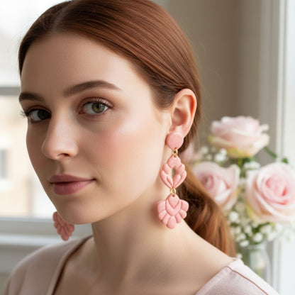 Australian handmade drop earrings A Pink Affair worn for joyful everyday style