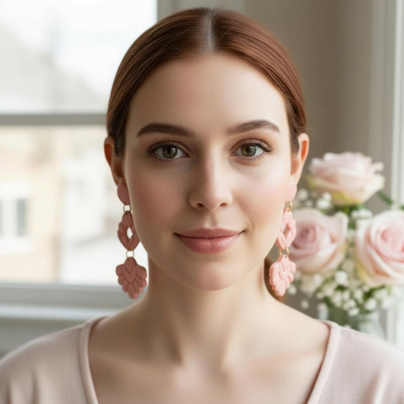 Australian handmade drop earrings A Pink Affair worn for whimsical charm