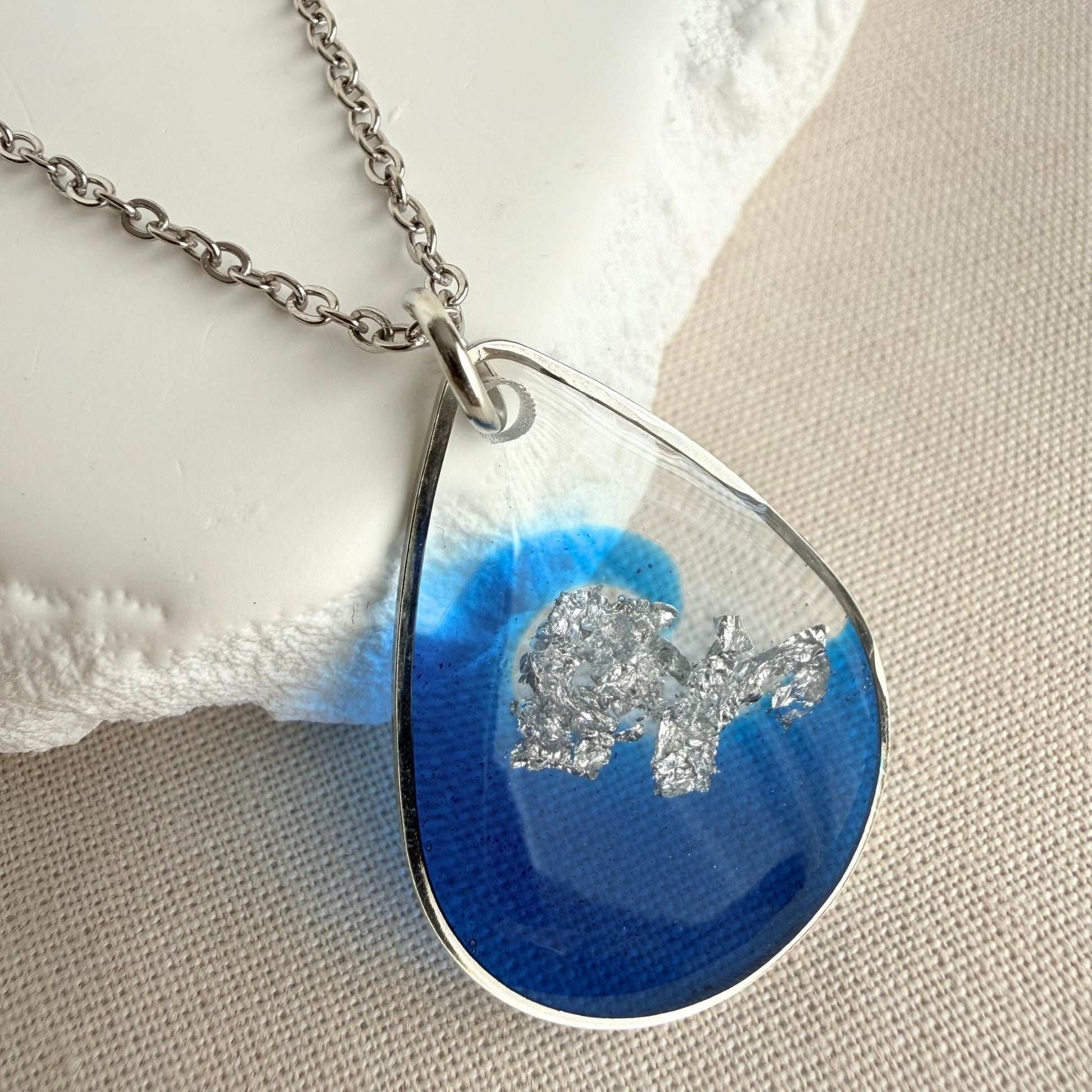 Azure Veil Necklace – Australian handmade resin pendant on lightweight hypoallergenic chain

