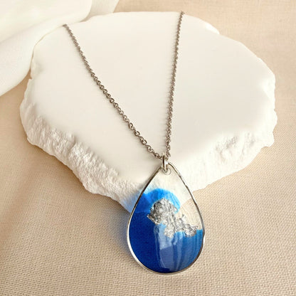 Australian handmade necklace Azure Veil in elegant resin