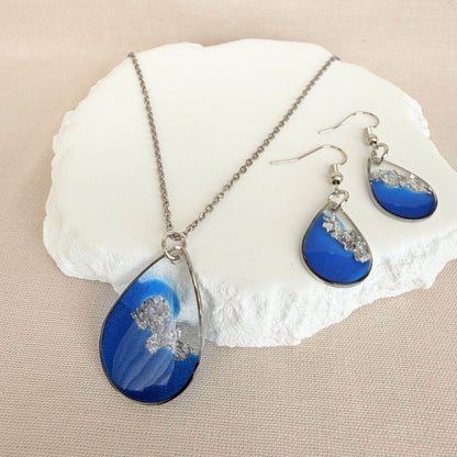 Azure Veil matching necklace and earrings – Australian handmade jewellery set styled together