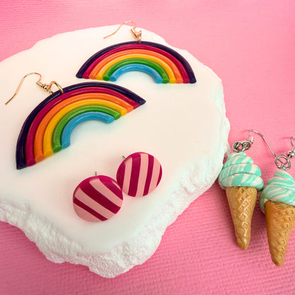 Australian handmade stud earrings Berry Stripe styled with other Katie Tilson Studios earrings