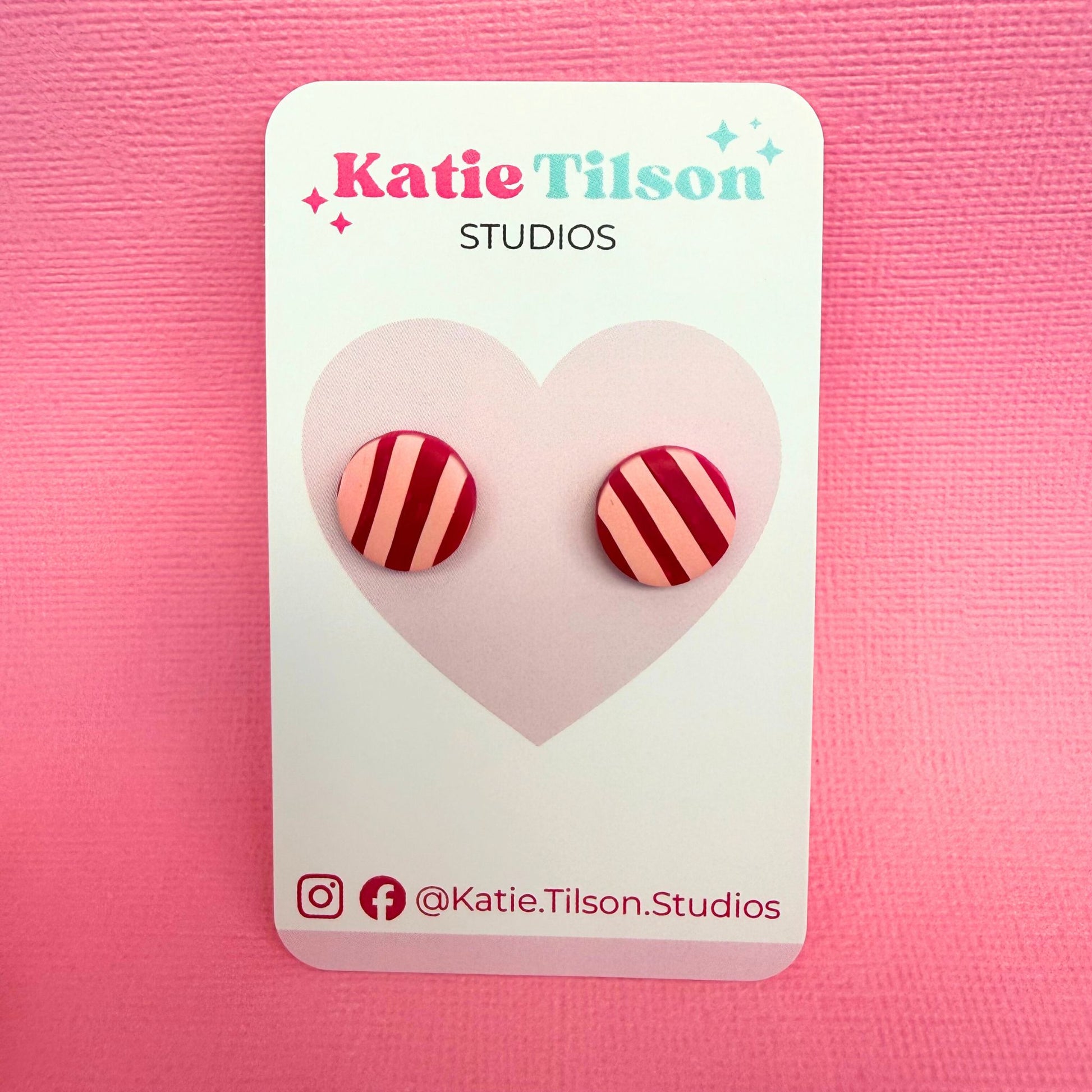 Handmade stud earrings Berry Stripe in gift packaging