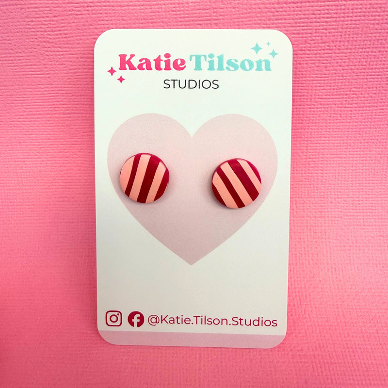 Handmade stud earrings Berry Stripe in gift packaging