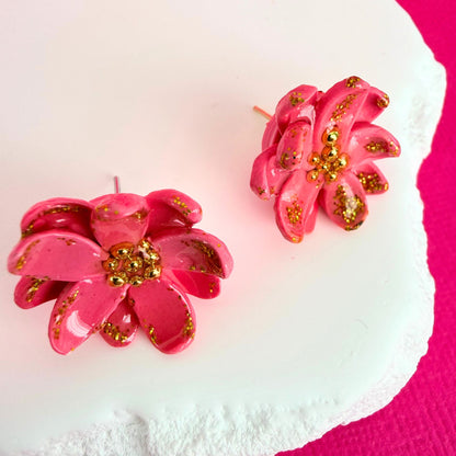 Alternate angle of handmade polymer clay stud earrings Blush Petal Studs
