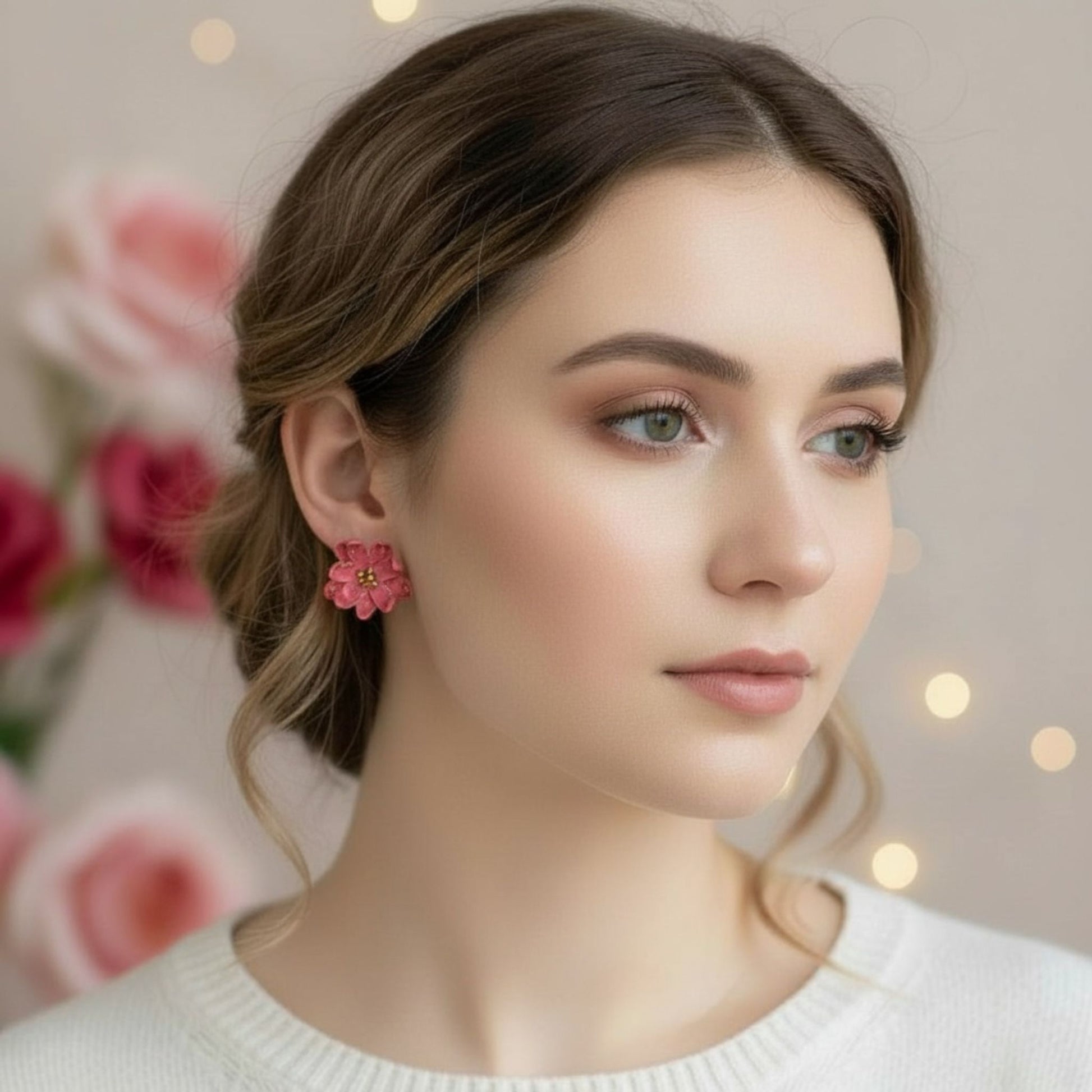 Blush Petal Studs Australian Handmade Stud Earrings worn for playful design