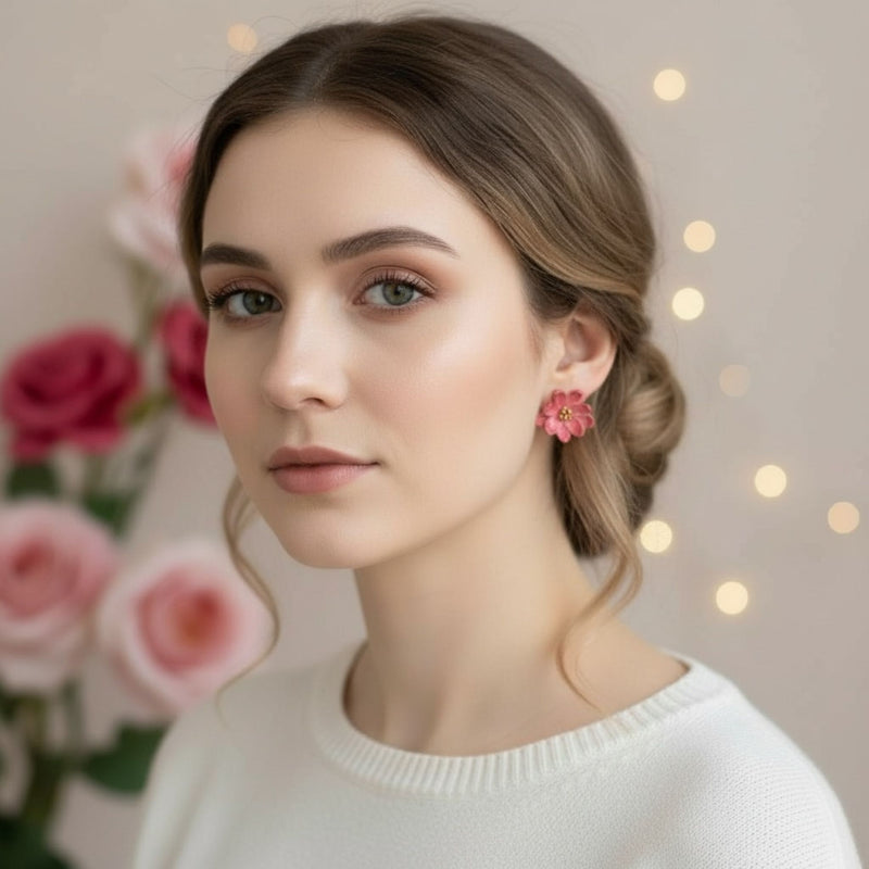 Australian handmade stud earrings Blush Petal worn for whimsical everyday sparkle