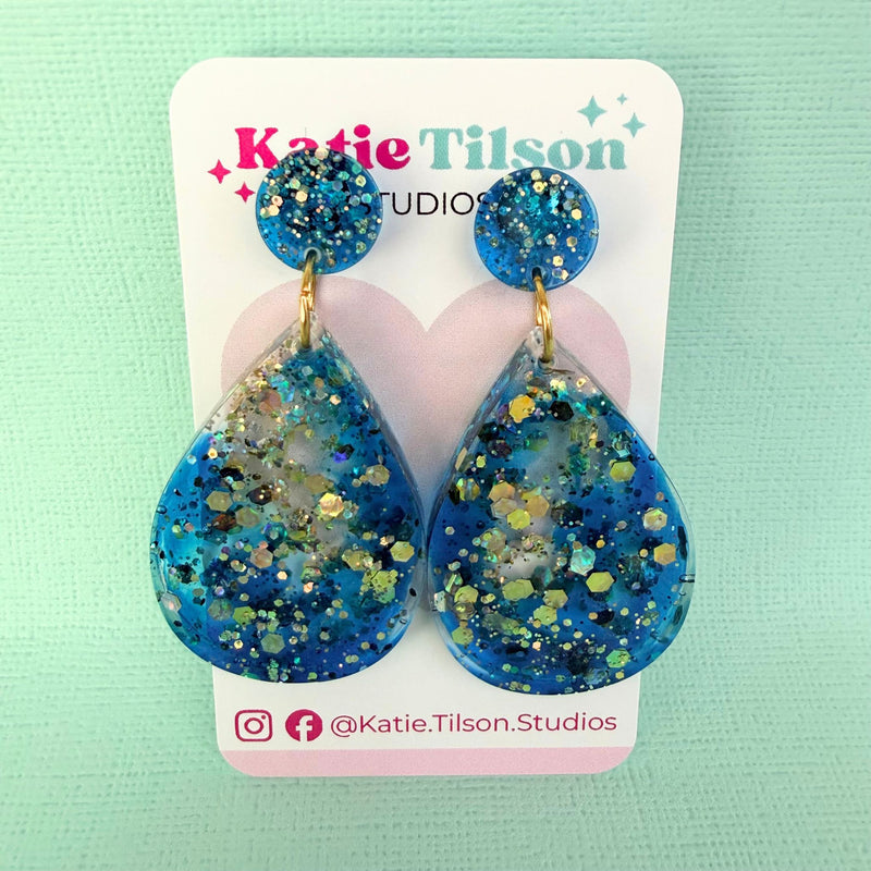 Handmade drop earrings Cerulean Sea in gift packaging