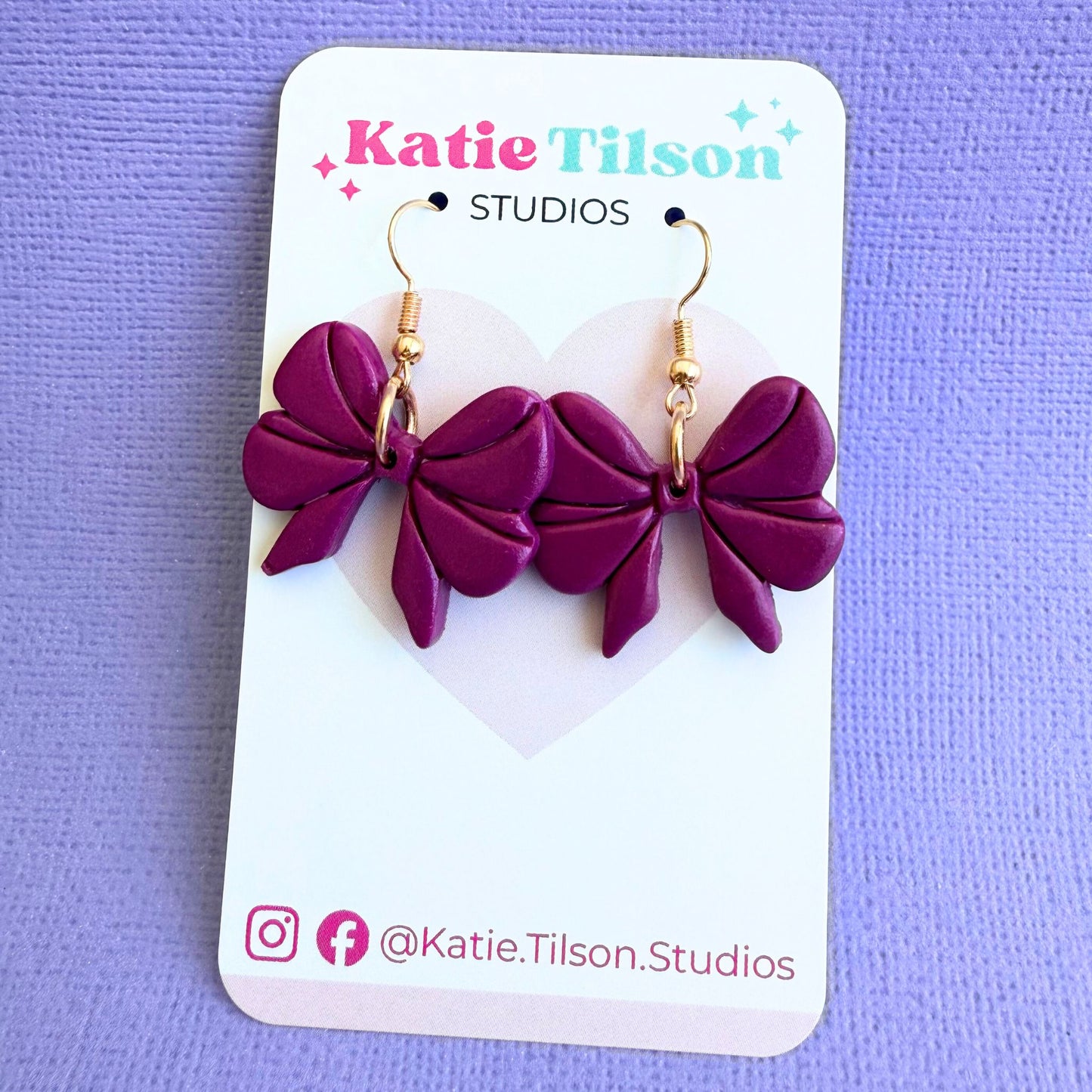 Handmade dangle earrings Cute Bows in gift packaging