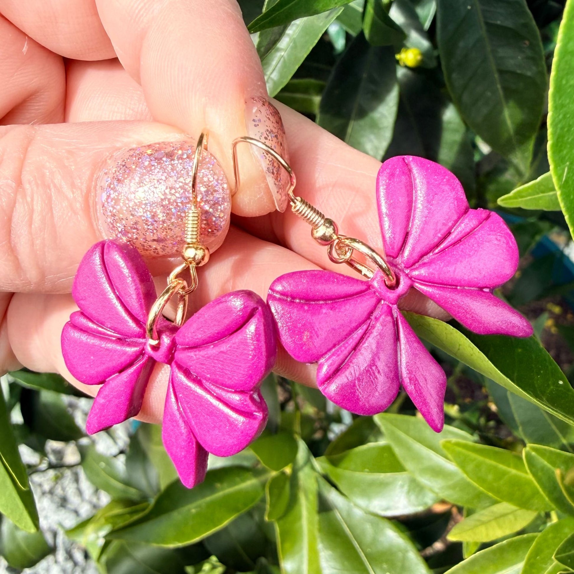 Handmade dangle earrings Cute Bows shown to scale