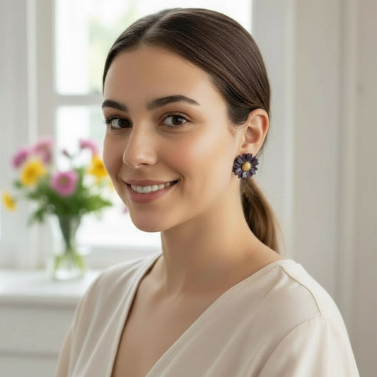 Australian handmade stud earrings Daisy Days worn for whimsical everyday sparkle