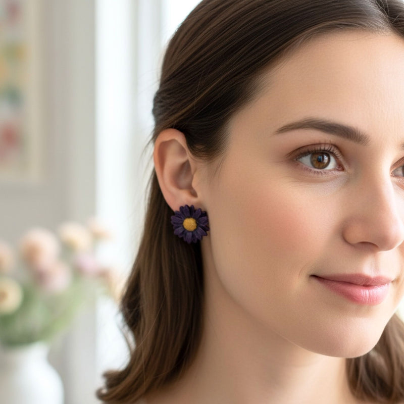 Australian handmade drop earrings Daisy Days worn for joyful everyday style