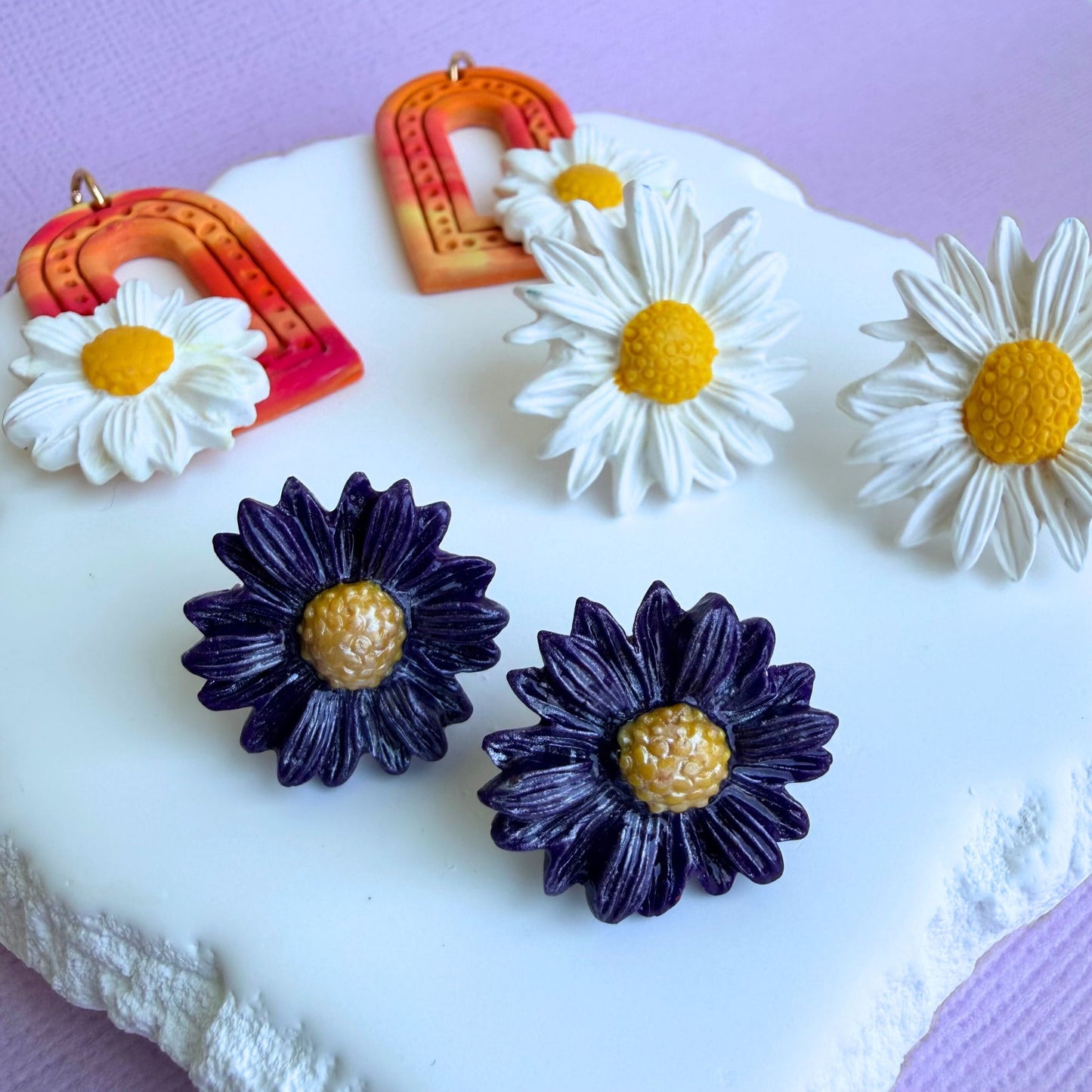 Australian handmade stud earrings Daisy Days styled with other Katie Tilson Studios earrings