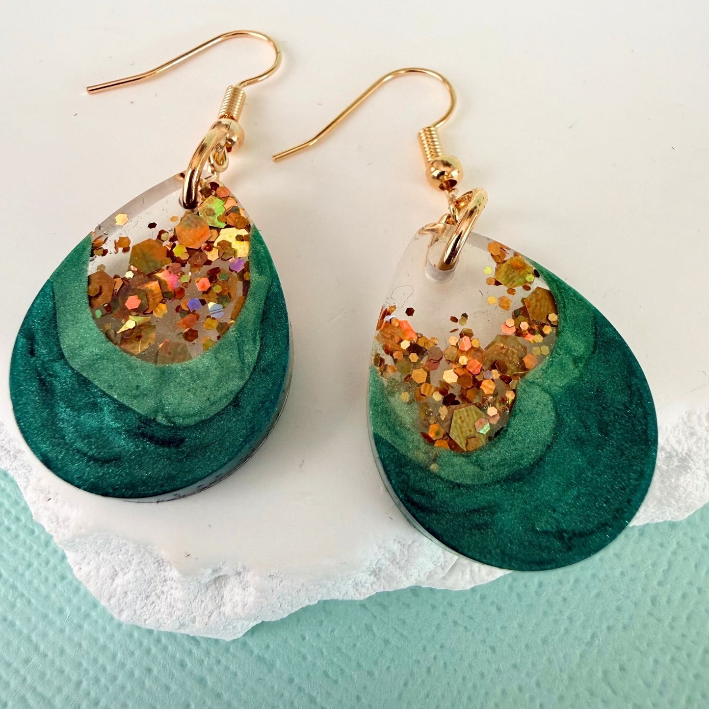 Australian handmade statement earrings Emerald Geode shown in small size