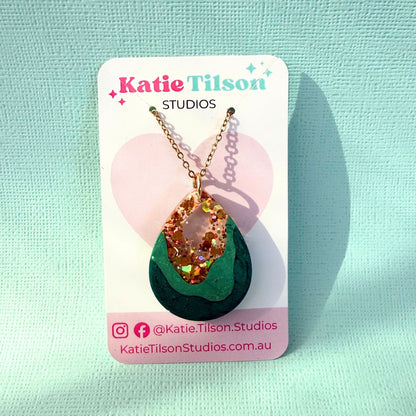Handmade necklace Emerald Geode in gift packaging