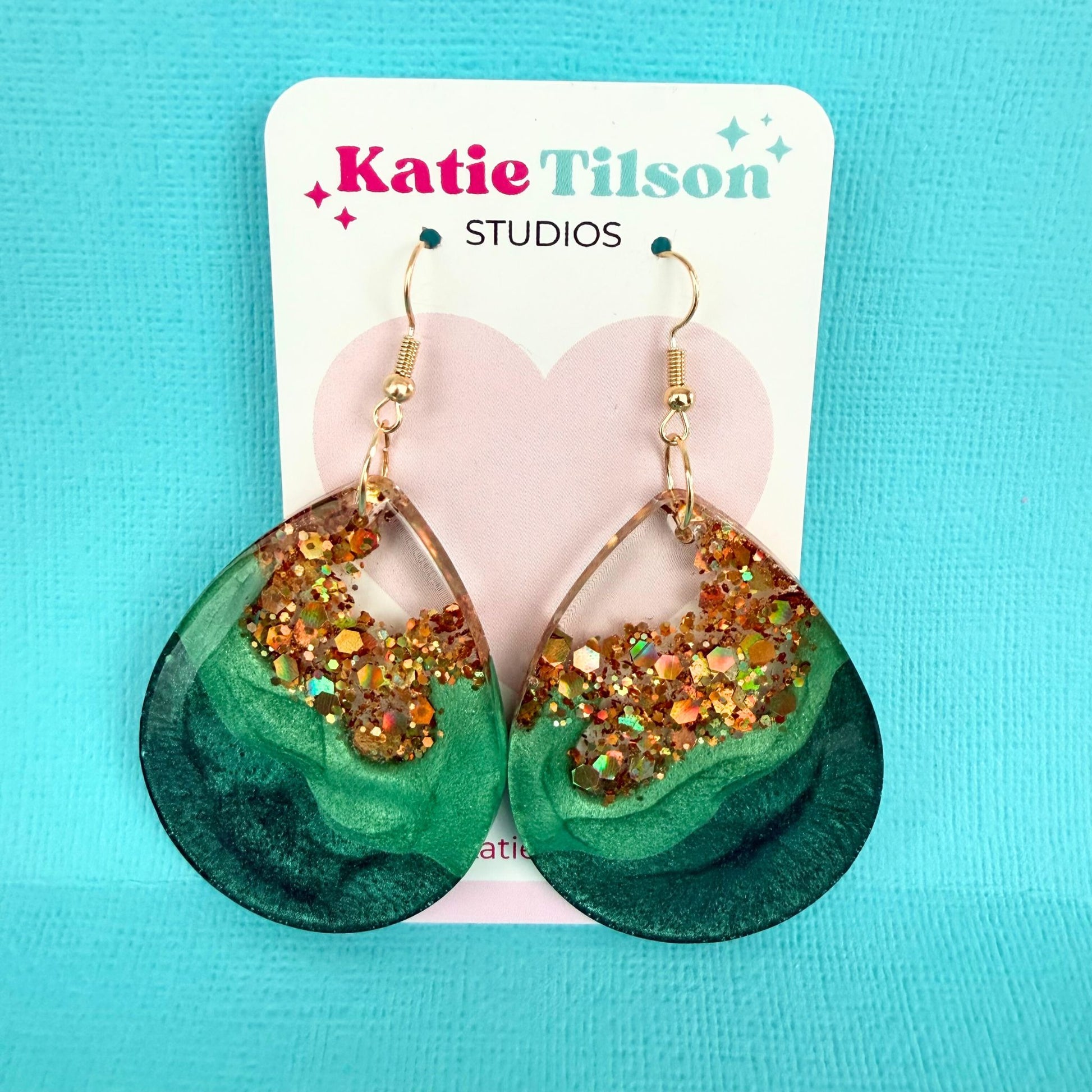Handmade statement earrings Emerald Geode in gift packaging