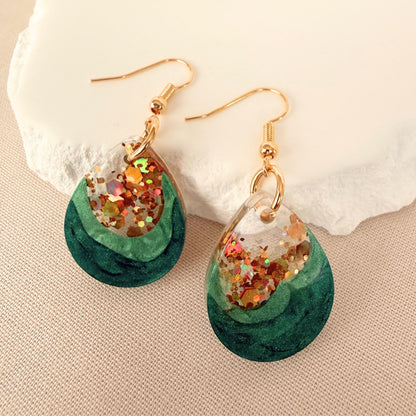Australian handmade statement earrings Emerald Geode shown in small size