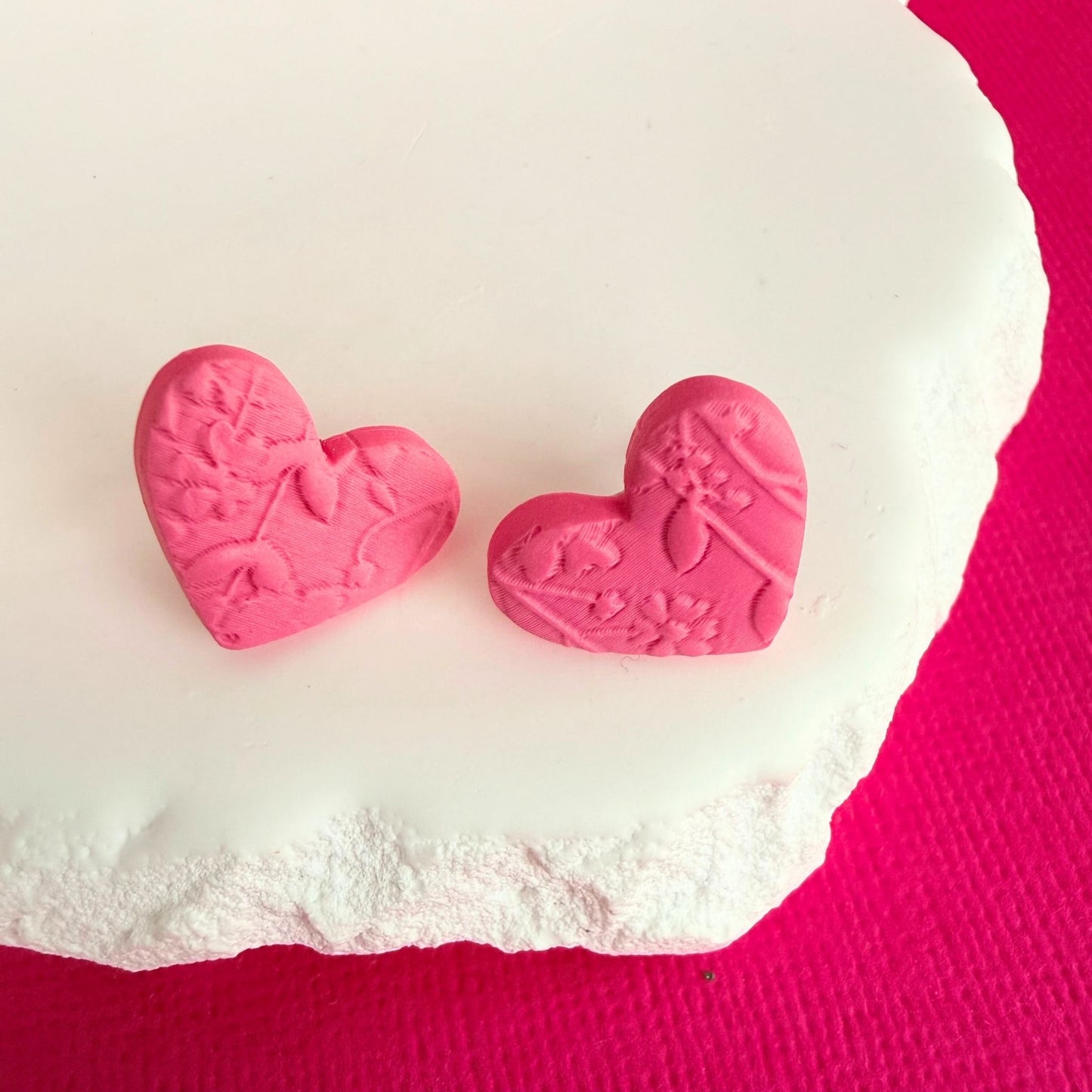 Australian handmade stud earrings Floral Hearts in playful polymer clay