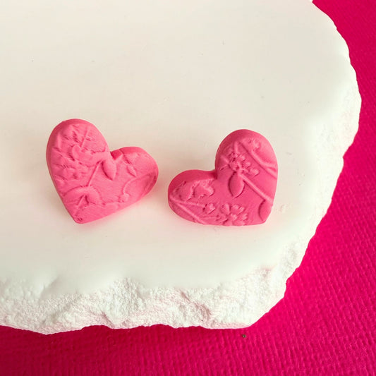 Australian handmade stud earrings Floral Hearts in playful polymer clay