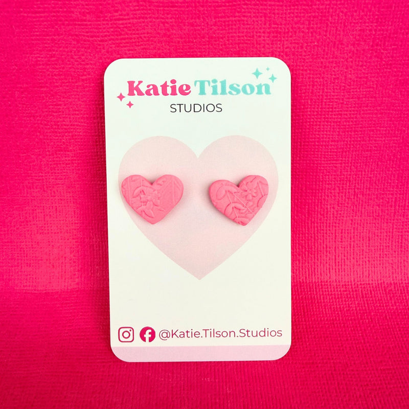 Handmade stud earrings Floral Hearts in gift packaging