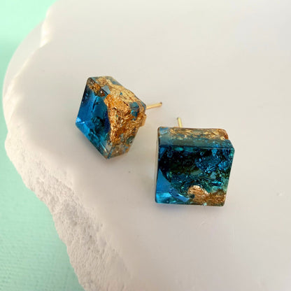 Australian handmade stud earrings Gilded Tide in sparkly resin