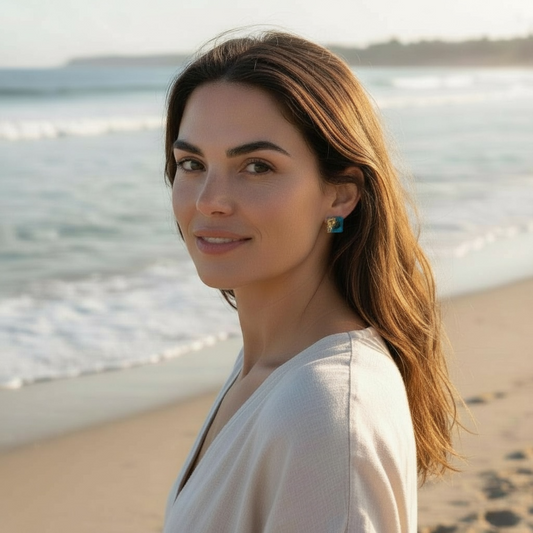 Australian handmade stud earrings Gilded Tide worn for everyday sparkle