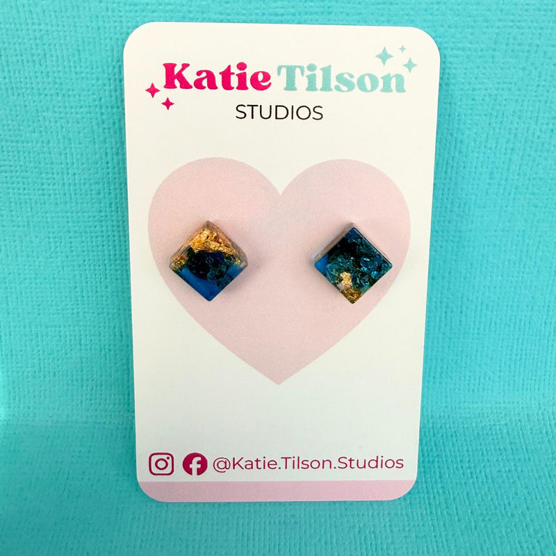 Handmade stud earrings Gilded Tide in gift packaging