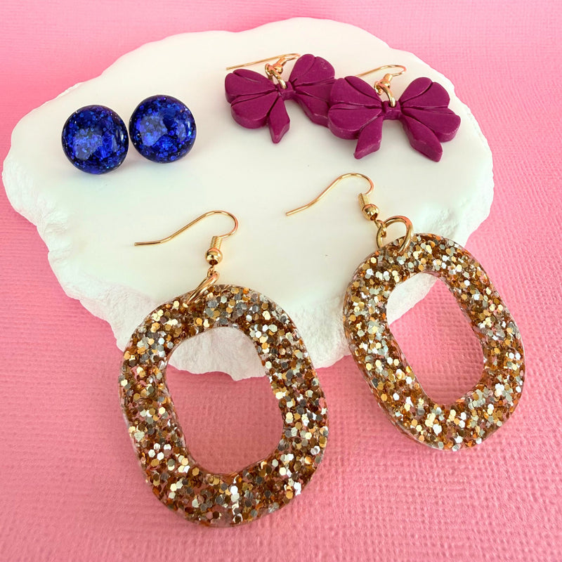 Australian handmade dangle earrings Gold Digger styled with other Katie Tilson Studios earrings