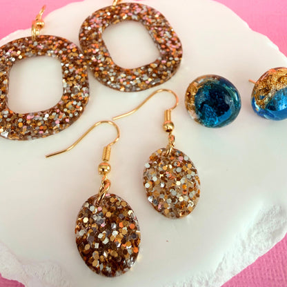 Australian handmade dangle earrings Golden Gleam styled with other Katie Tilson Studios earrings