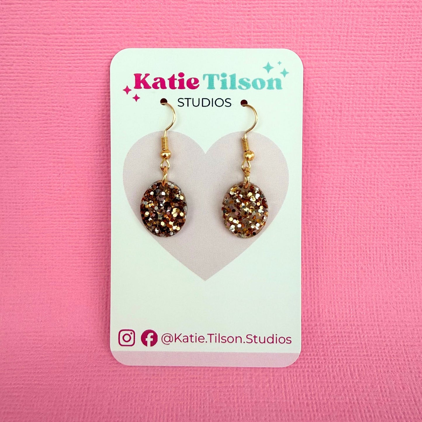 Handmade dangle earrings Golden Gleam in gift packaging