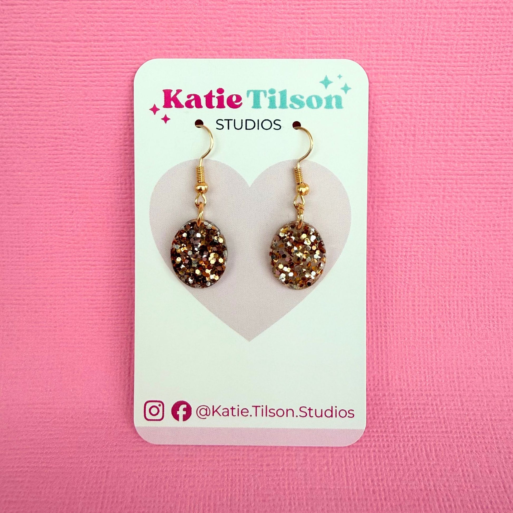 Handmade dangle earrings Golden Gleam in gift packaging