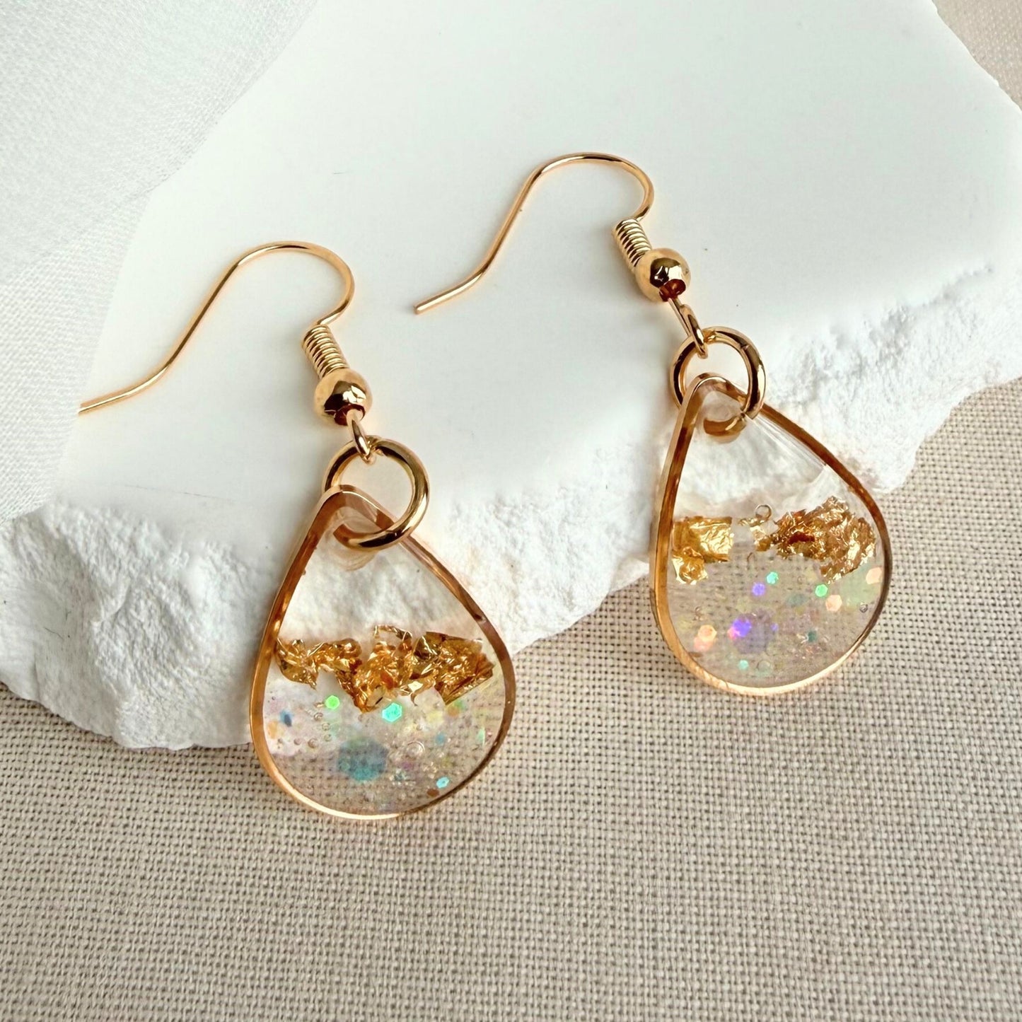 Australian handmade earrings Golden Light in small size with gold leaf and soft shimmer
