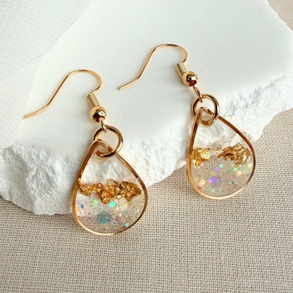 Australian handmade earrings Golden Light in small size with gold leaf and soft shimmer