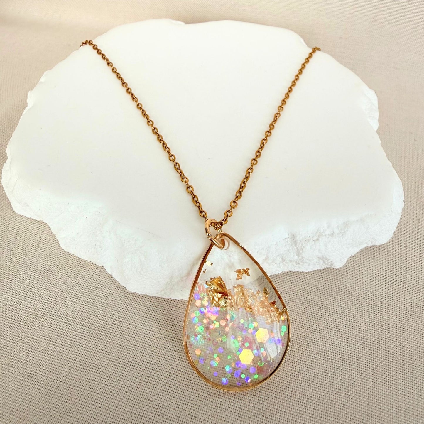 Australian handmade necklace Golden Light with gold leaf and soft shimmer