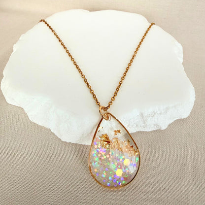 Australian handmade necklace Golden Light with gold leaf and soft shimmer