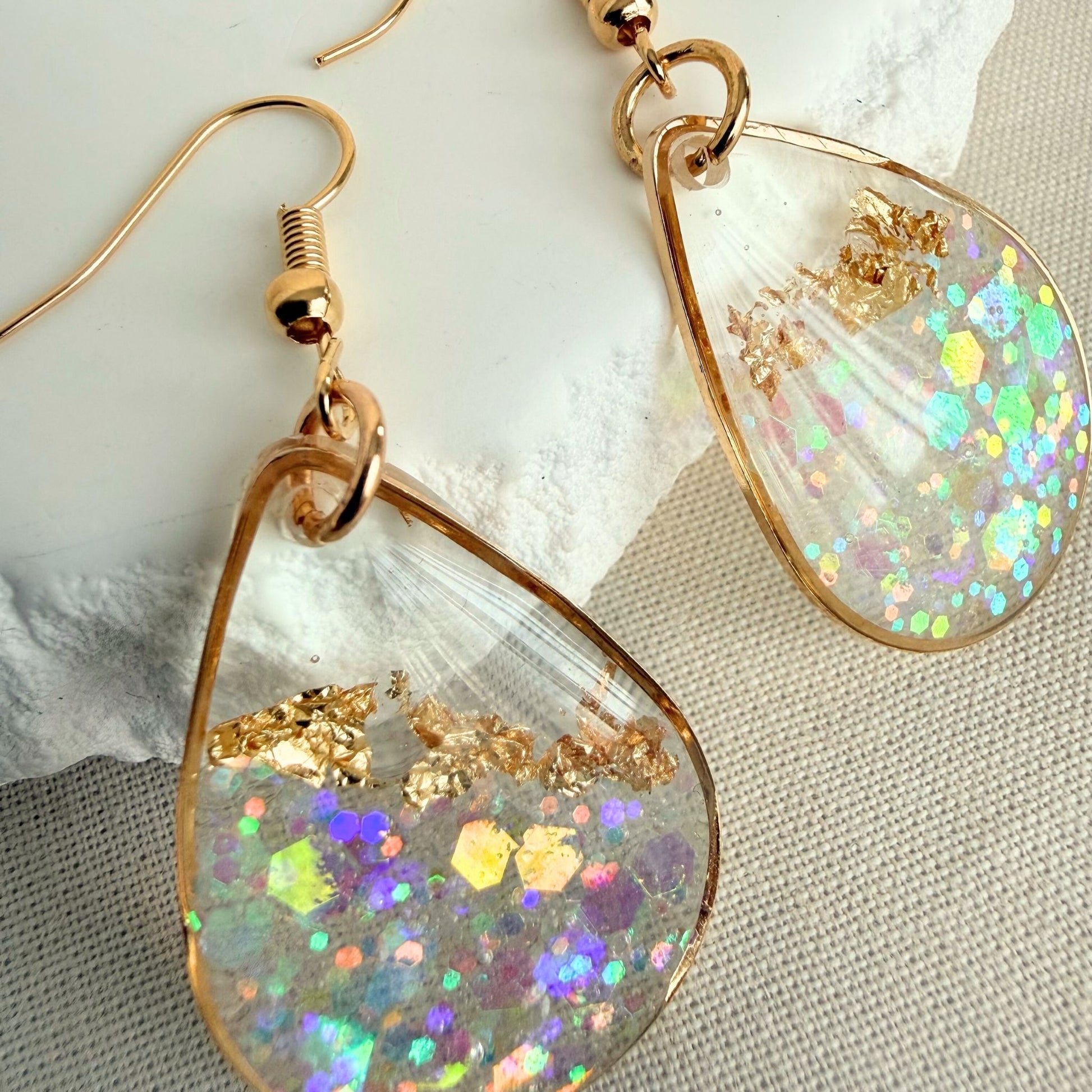 Golden Light earrings – Australian handmade lightweight resin earrings with hypoallergenic hooks