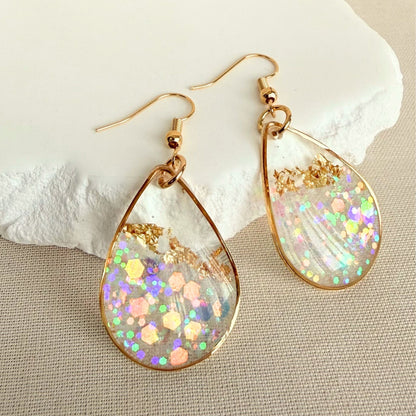 Australian handmade earrings Golden Light in large size with gold leaf and soft shimmer
