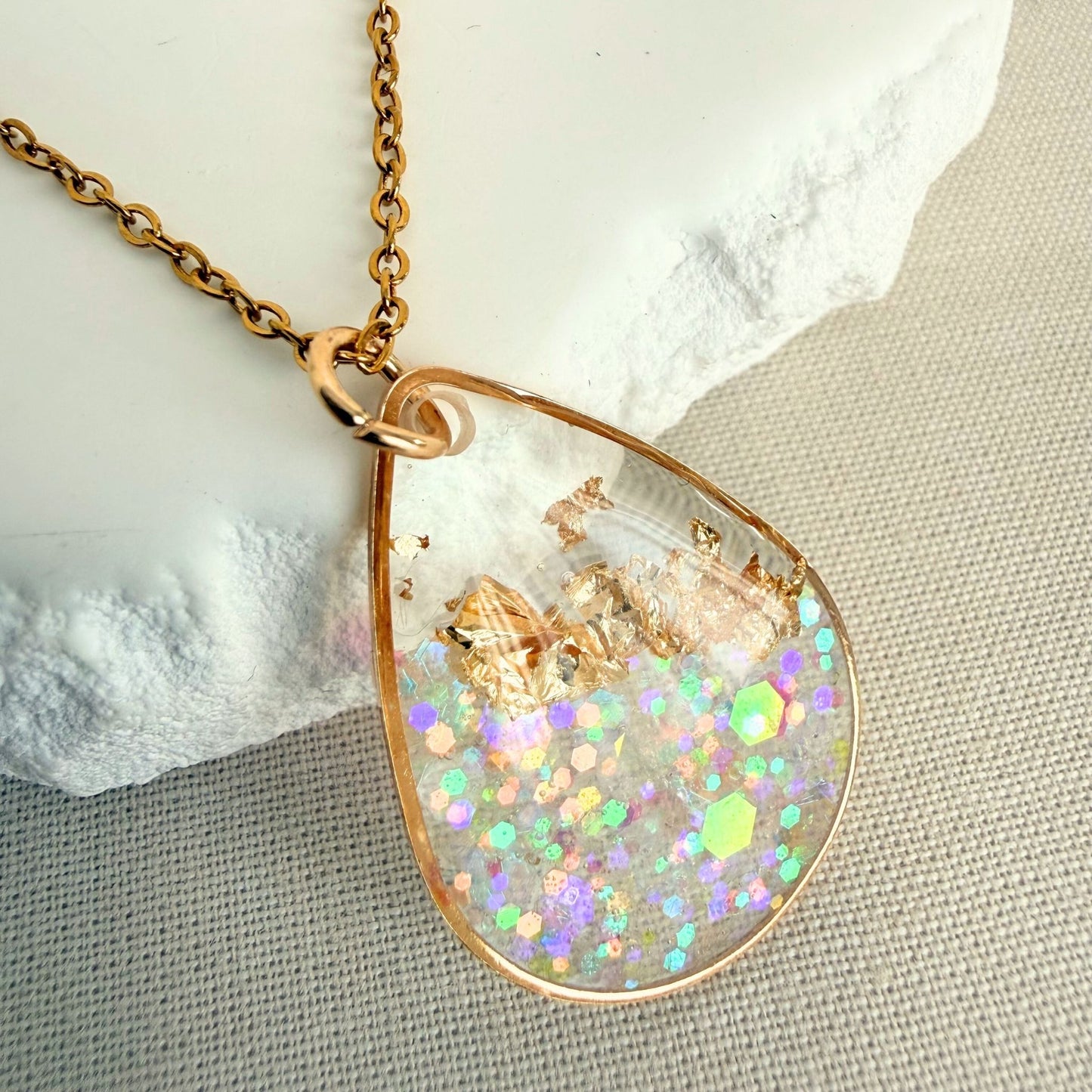 Golden Light – Australian handmade resin pendant on lightweight hypoallergenic chain