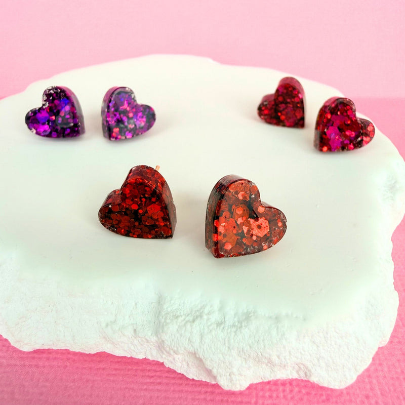 Australian handmade stud earrings Heartfelt Sparkle Studs in playful resin design