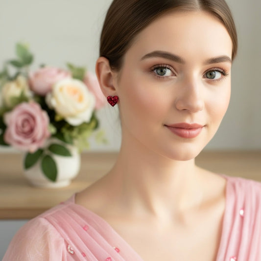 Australian handmade stud earrings Heartfelt Sparkle Studs worn for whimsical everyday style