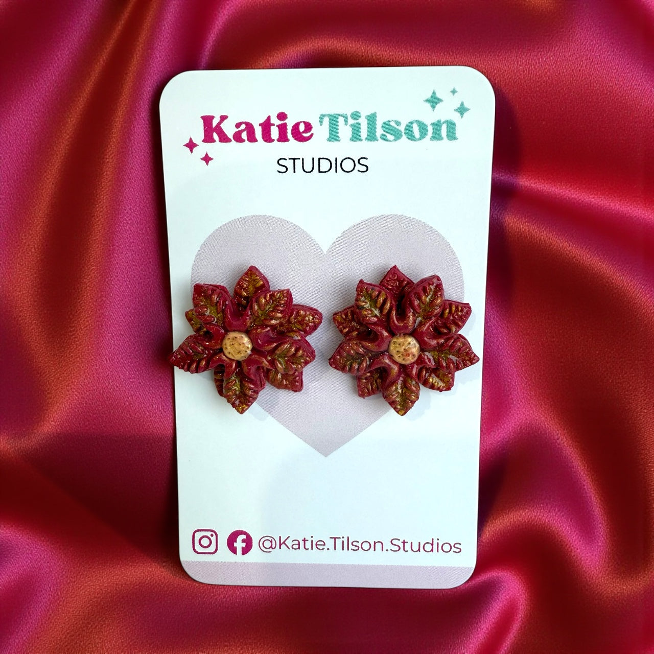 Handmade stud earrings Holiday Bloom in gift packaging
